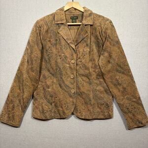 ELCC Womens Natural Print‎ Blazer Jacket M Boho Abstract Artsy Statement Western